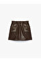 Faux Leather Skirt with Pockets, Elastic Waist and Ruffles - 5