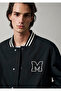M0110830 Jeans Printed Black College Jacket Men's Coat Black - 4