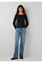 Wide Neckline Black Long Sleeve T-Shirt Fitted / Bodycon Cut 1614123-900 - 2