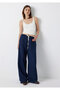 Linen Blend Navy Blue Trousers 1011269-82318