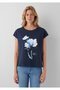 Floral Printed Navy Blue T-Shirt Regular Fit / Normal Cut 1614144-70487 - 4