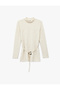 Mock Neck Textured Bodysuit with Long Sleeves and Belt Detail - 2