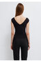 Collar Detailed V-Neck Black T-Shirt Fitted / Bodycon Cut 1614390-900 - 6