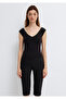 Collar Detailed V-Neck Black T-Shirt Fitted / Bodycon Cut 1614390-900 - 4