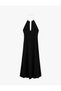 Slim Fit Backless Halter Neck Long Dress with Metal Necklace Detail - 5