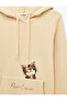Long Sleeve Pocketed Three Thread Ribbed Cat Embroidered Hooded Sweatshirt - 8
