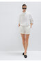 Pili Detailed Ecru Linen Shorts 1410274-70057