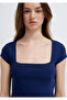 Square Neck Navy Blue T-Shirt Fitted / Bodycon Cut 1614388-70491 - 7