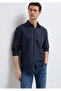 Linen Blend Striped Navy Blue Shirt Regular Fit / Normal Cut 0211979-91592