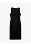 Crew Neck A-Line Belted Sleeveless Viscose Blend Midi Dress - 3