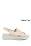 Women's Beige Velcro Strap Wedge Heel Genuine Leather Comfort Sandals