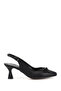 Women's Black Pointed Toe Goblet Heel Bow Open Back Shoes