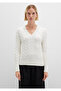 Silk Blend V-Neck Ecru Sweater Slim Fit / Slim Fit 1710720-70057 - 5