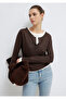 Wool Blended Double-Layered Brown Long Sleeve T-Shirt Semi Slim Fit / Semi-Fitted 1613400-88067 - 2