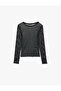 Slim Fit Crew Neck Long Sleeve Transparent Tulle Glitter T-Shirt - 6