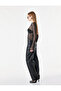 Slim Fit Crew Neck Long Sleeve Transparent Tulle Glitter T-Shirt - 3