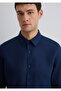 Navy Blue Linen Shirt Slim Fit / Slim Fit 0211466 -70497 - 5