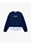 Oversized Sweatshirt with Crew Neck and Slogan Fabric Detail - 6