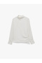 Loose Cut Long Sleeve Double Breasted High Neck Satin Blouse - 4