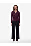 Double-Breasted Polo Collar Plum Color T-Shirt Comfortable Fit Long Sleeve Draped