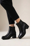 Women's Black Zippered Thick Heeled Genuine Leather Boots - 3