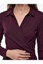 Double-Breasted Polo Collar Plum Color T-Shirt Comfortable Fit Long Sleeve Draped - 4