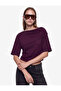 Viscose Blended Layered Collar Off-The-Shoulder Bat Sleeve Plum Color Blouse - 3