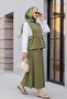 Shirt Detailed with Side Laces and Ruffled Skirt Dabıl Set -Khaki - 5
