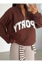 Sporty Half Zipper Sweatshirt - Brown - 3