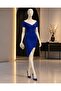 Crepe Fabric Shoulder Detailed Mini Dress Cobalt Blue 582879 - 3