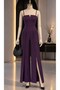 Crepe Fabric Strap Neck and Slit Detailed Jumpsuit 582232 Purple - 4