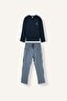 %100 Cotton Regular Fit Crew Neck Long Sleeve Printed Top Striped Bottom Pajama Set H9320Ax26Au - 6
