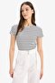 Fitted Crew Neck Striped Corded Camisole Basic Short Sleeve T-Shirt K1965Az24Sm - 4