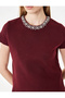 Capped Sleeve Stoned Crew Neck Knitwear Blouse - 5