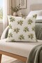 Green Leaf Patterned Throw Pillow Cover - Cream Velvet Double Sided Printed 43X43 cm - 4