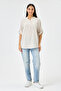 Women's Beige Italian Line Pattern Court Collar Folded Fakir Sleeve Half Buttoned Blouse 40 - 44 Size - 5