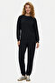 Sunniva Black Crew Neck Embroidered Loose Fit Women's Sweatshirt - 3