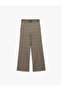Regular Waist Pocket Belted Straight Wide Leg Plaid Trousers - 3