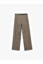 Regular Waist Pocket Belted Straight Wide Leg Plaid Trousers - 4