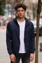 Men's Navy Blue Lined Hooded Raincoat with Pockets - Windbreaker Jacket - 2