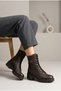 Women's Metallic Shiny Lace-Up Long Boots with Internal Zipper, Thick Serrated Sole Winter Boots Genuine Leather Boots