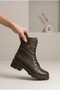 Women's Metallic Shiny Lace-Up Long Boots with Internal Zipper, Thick Serrated Sole Winter Boots Genuine Leather Boots - 3