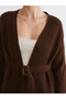 Alita City Farkıyla Soulife Brown Knitwear Plain Midi Women's Cardigan - 3