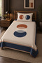 Geometric Circle Patterned Young Children's Pique Set-Abstract Minimal Scandinavian Cinnamon Navy Blue Bedspread - 4