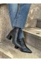 Black Stretch (Valery) Pointed Toe 7 cm Thick Women's Heeled Boots - 3