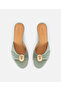 Metal Buckle Drawstring Leather Slippers - 5