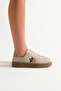 Women's Beige Crepe Comfortable Fit Half Star Patterned Sneaker - 2