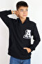 Boy's Sweatshirt with Letter a Embroidery and Emblem, Ages 9-14, Black