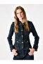 Cotton Buttoned Stand Collar Denim Jacket with Pocket Detail and Shoulder Epaulettes - 2