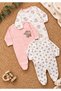 Baby Girl Outfit Brown Elephant Patterned 3-Piece Jumpsuit Set with Colorful Booties Newborn 3-6-9 Months